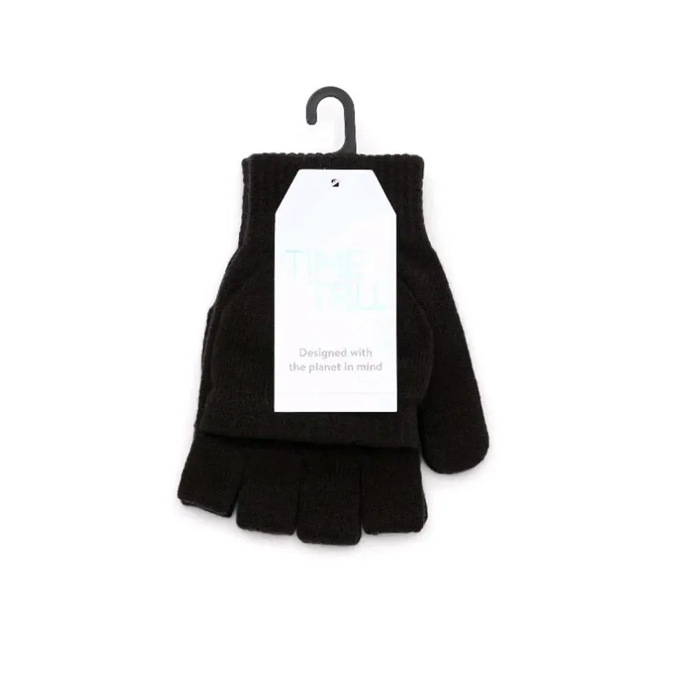 Time and Tru Women's Striped Beanie With Gloves, One Size Fits Most, Black Soot